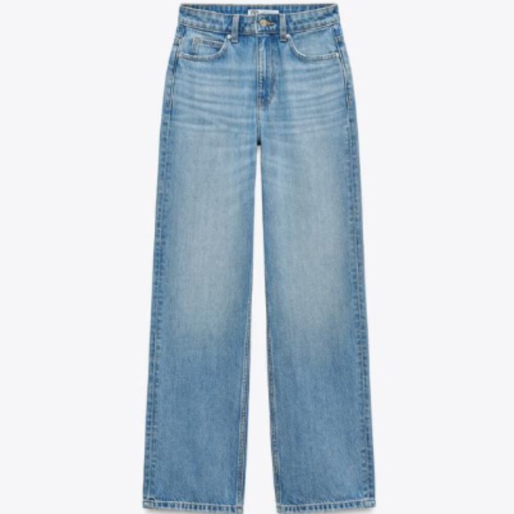 Zara - High Waist Long Length Regular Fit Jeans - 30 (US 10) - Light Blue